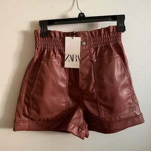 Zara brown faux leather shorts
